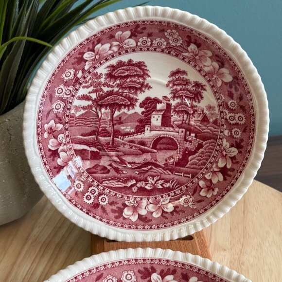 Copeland Spodes Tower Pink Tea Coffee Saucers Lot Of 2 England Floral & Scenic - Picture 2 of 9